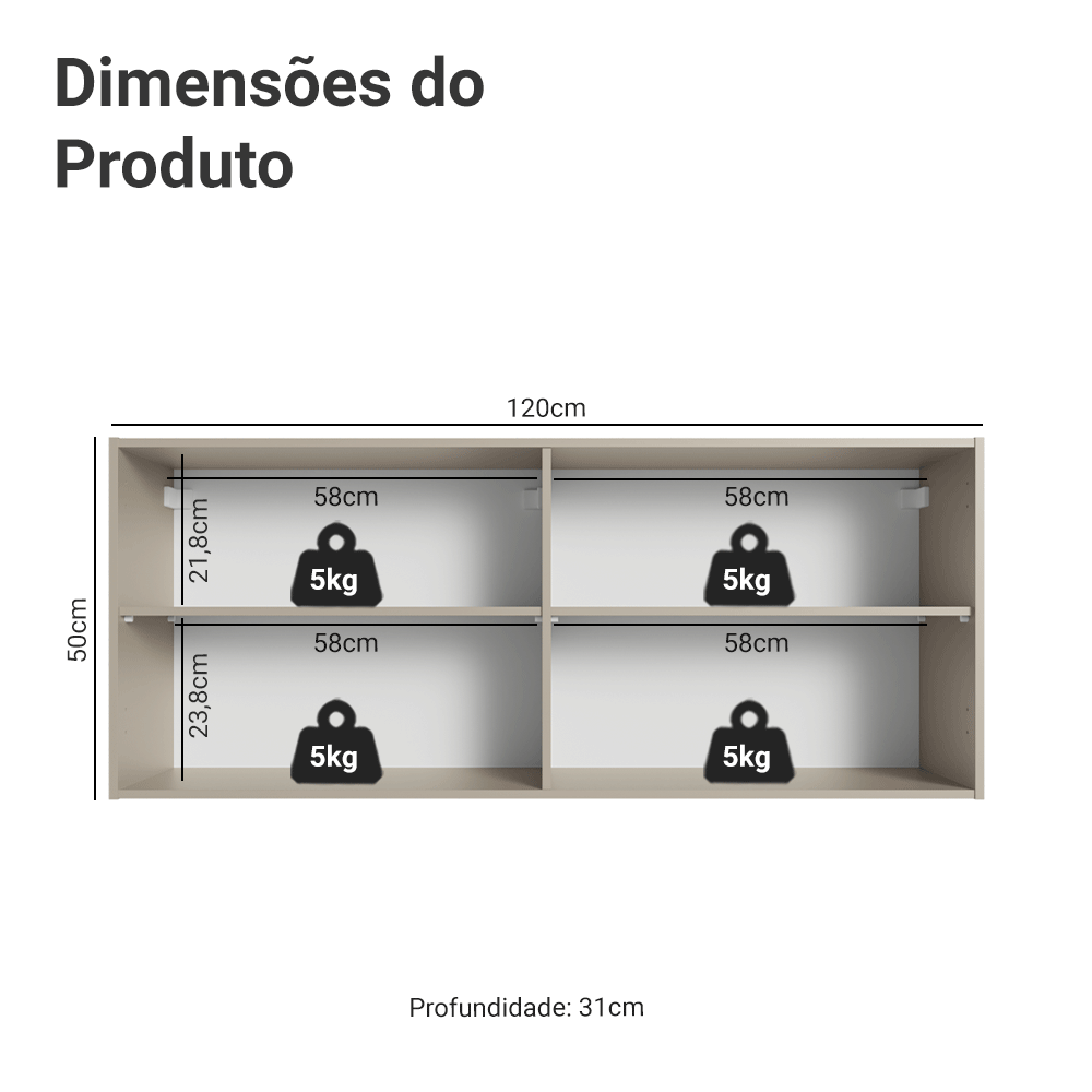 Armário Aéreo 120 cm 2 Portas Crema Nice Madesa