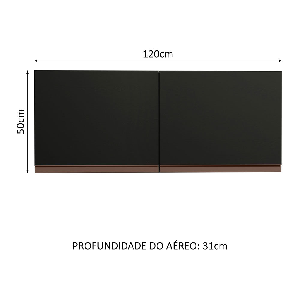 Armário Aéreo de Cozinha Madesa Reims 120 x 50 cm 2 Portas Preto