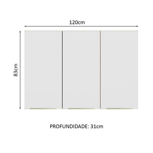 Armário Aéreo 120 cm 3 Portas Rustic/Branco Veludo Lux Madesa