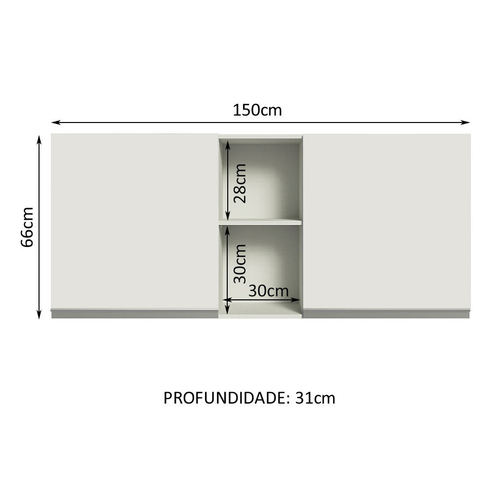 Armário Aéreo Madesa Glamy 150 cm 2 Portas e 2 Nichos Branco