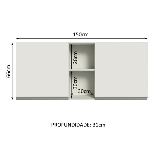 Armário Aéreo Madesa Glamy 150 cm 2 Portas e 2 Nichos Branco
