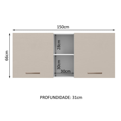 Armário Aéreo 150 cm 2 Portas e 2 Nichos Branco/Crema Agata Madesa