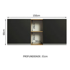 Armário Aéreo Madesa Glamy 150 cm 2 Portas e 2 Nichos Rustic/Preto