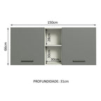Armário Aéreo Madesa Agata 150 cm 2 Portas e 2 Nichos Branco/Cinza