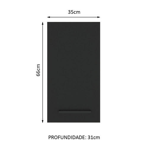 Armário Aéreo Madesa Agata 35 cm 1 Porta Branco/Preto