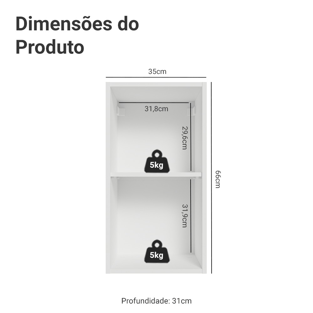 Armário Aéreo 35 cm 1 Porta Branco/Preto Vik Madesa