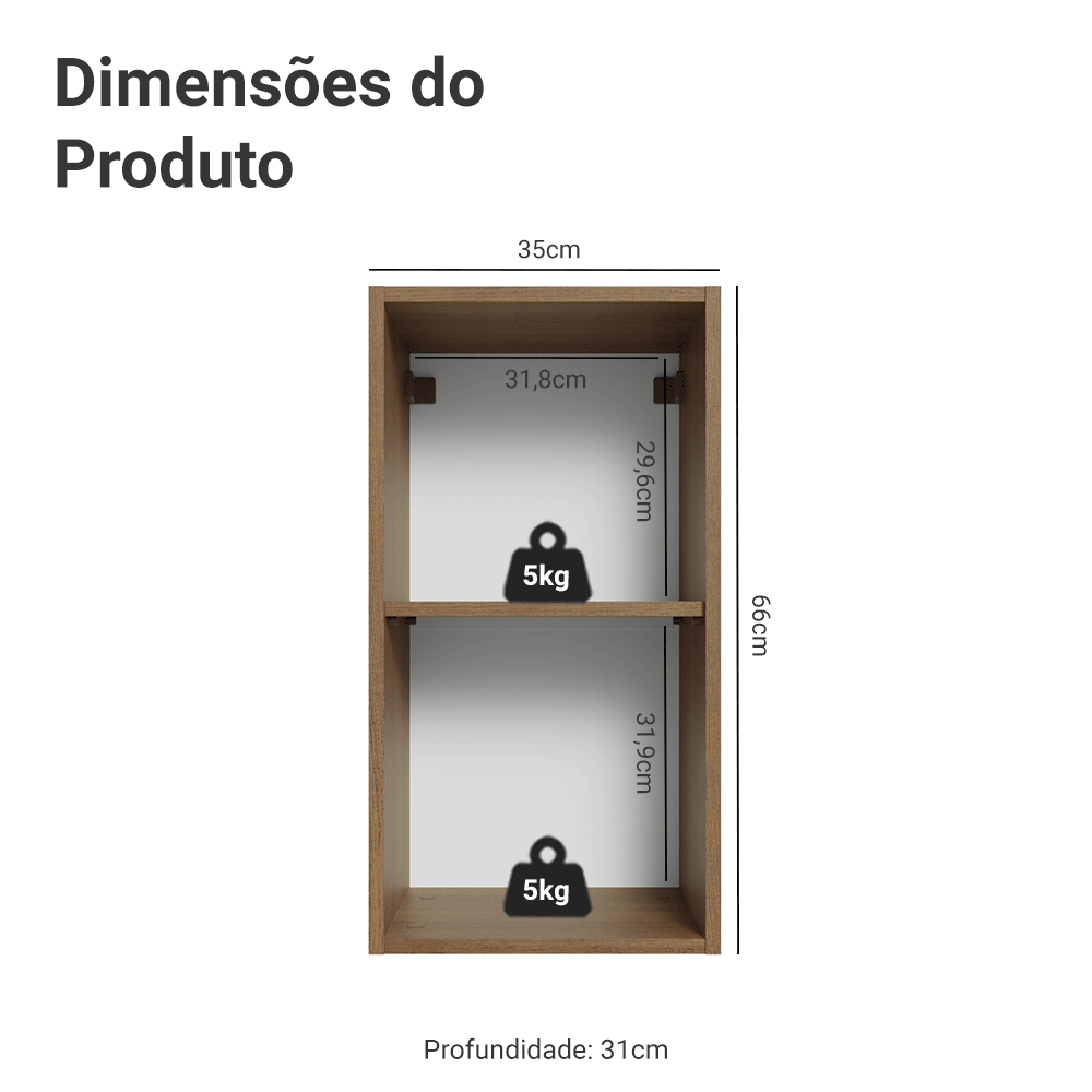 Armário Aéreo 35 cm 1 Porta Rustic/Crema Vik Madesa