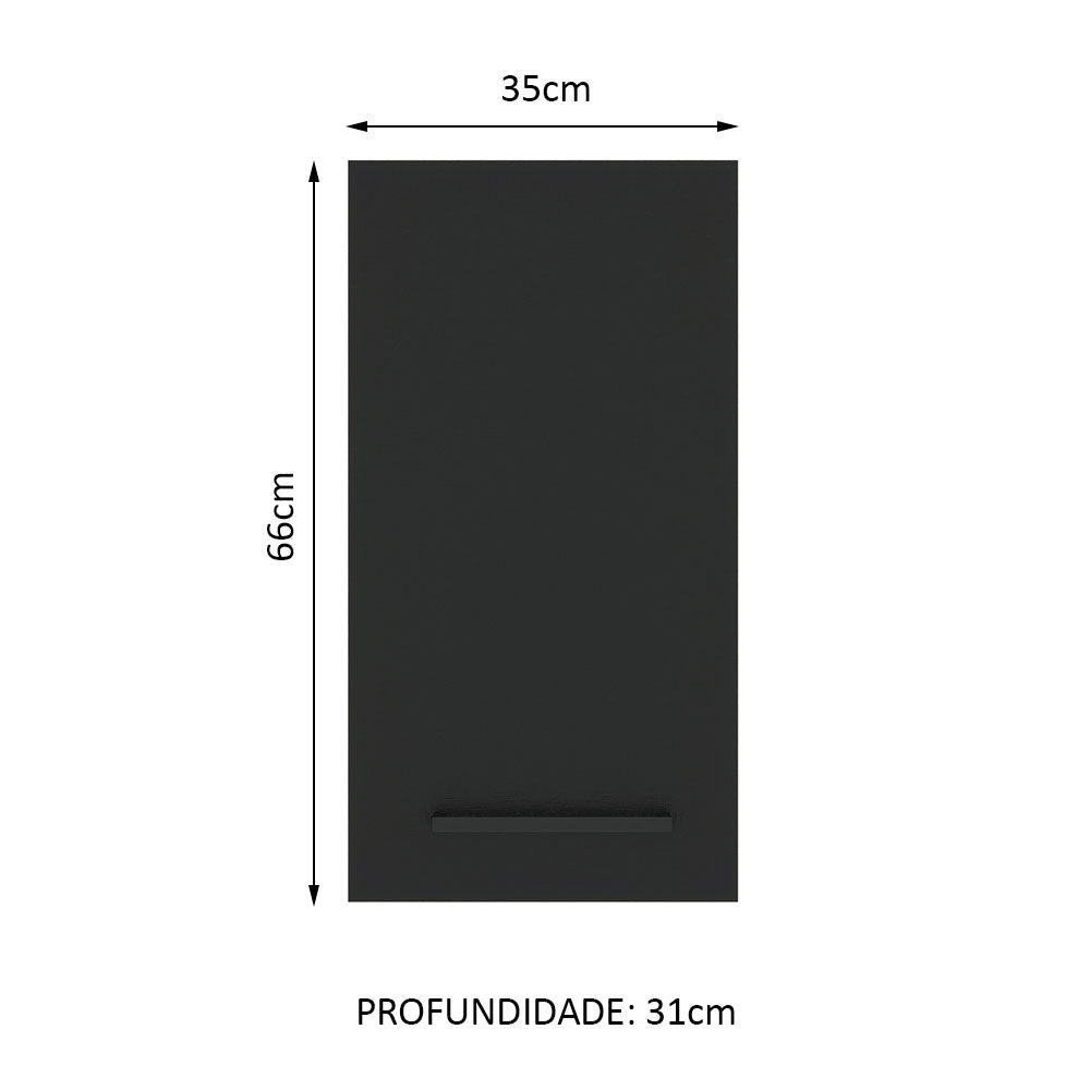 Armário Aéreo Madesa Agata 35 cm 1 Porta Rustic/Preto