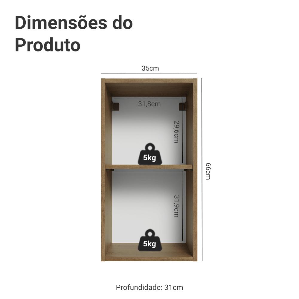 Armário Aéreo Madesa Lux 35 cm 1 Porta Rustic/Cinza
