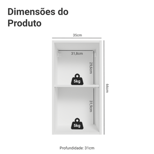 Armário Aéreo Madesa Lux 35 cm 1 Porta Branco/Cinza