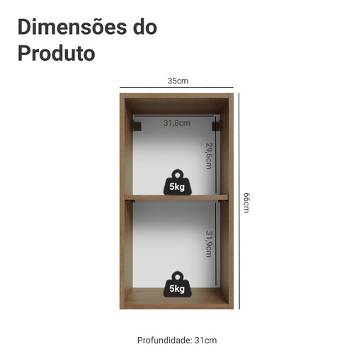 Armário Aéreo 35 cm 1 Porta Rustic/Cinza Vik Madesa