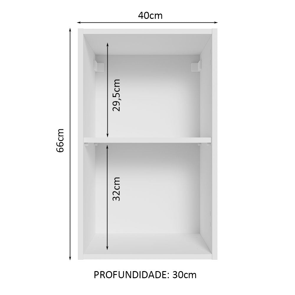 Armário Aéreo 40 cm com 2 Nichos Abertos para Cozinha Madesa Lux, Glamy, Agata, Stella Branco
