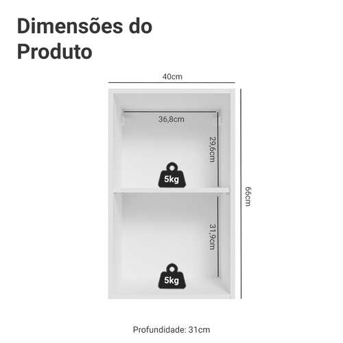 Armário Aéreo 40 cm 1 Porta Branco/Crema Vik Madesa