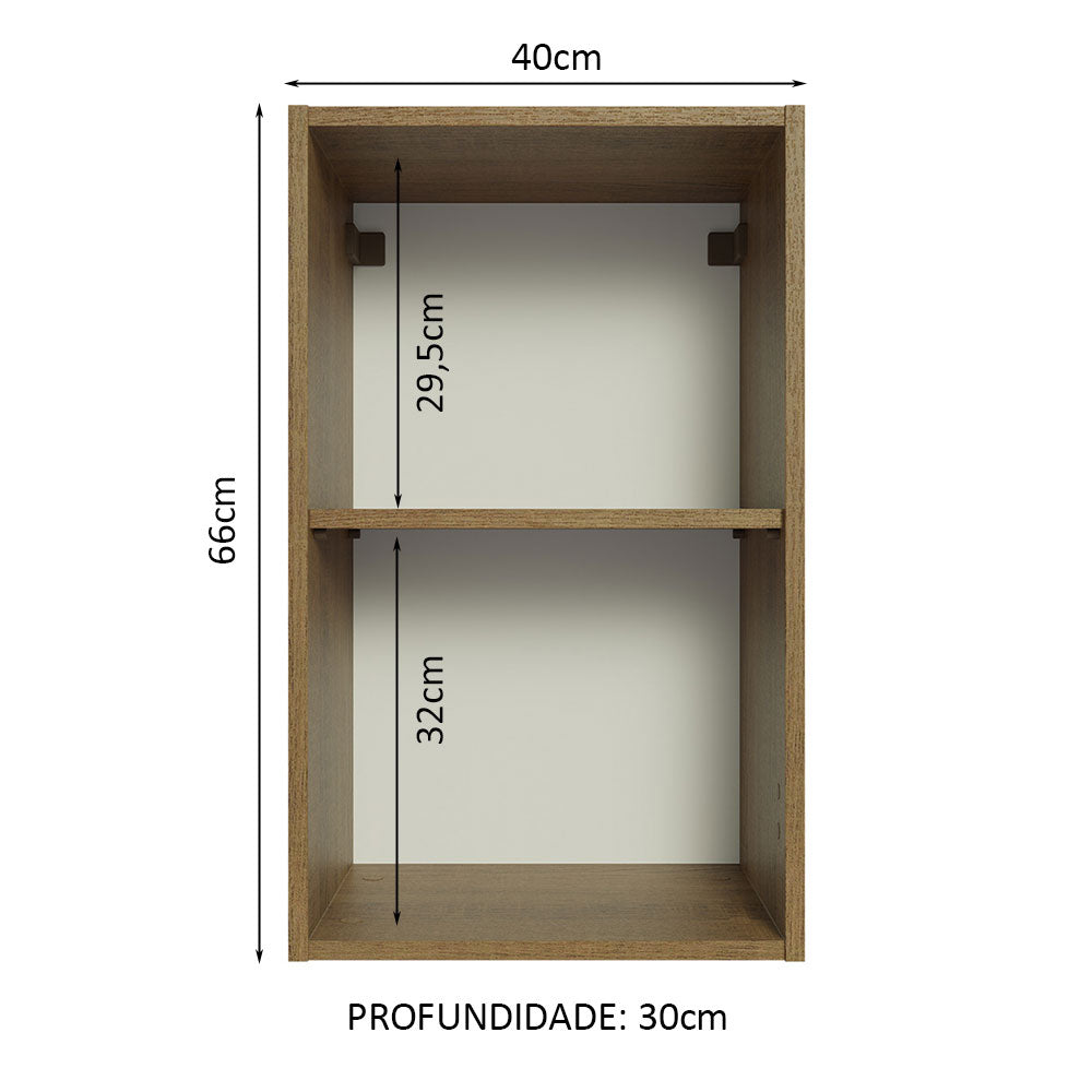 Armário Aéreo 40 cm com 2 Nichos Abertos para Cozinha Madesa Lux, Glamy, Agata, Stella Rustic