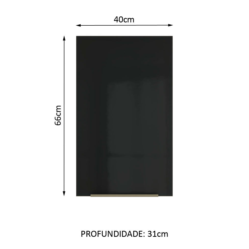 Armário Aéreo Madesa Lux 40 cm 1 Porta Branco/Preto