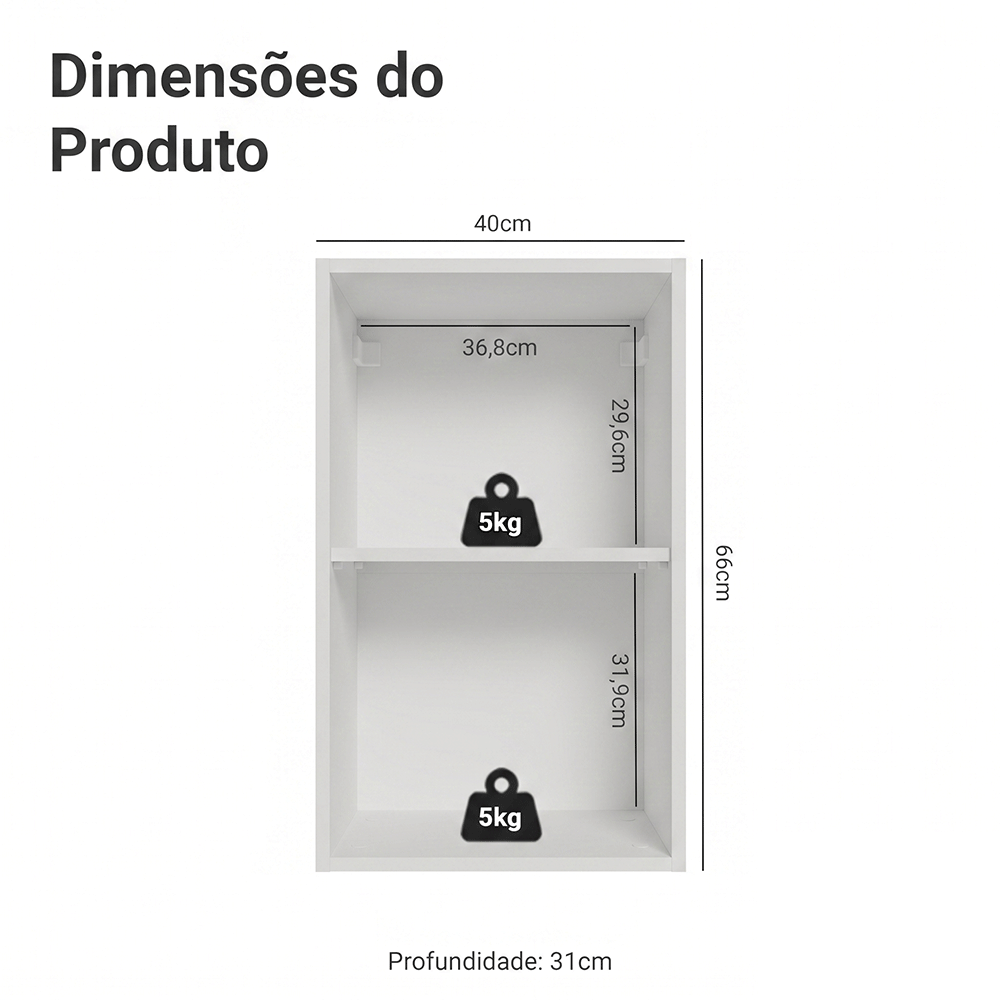 Armário Aéreo de Cozinha 1 Porta 40 cm Branco/Preto Vidro Reflecta Bronze Vinil Madesa