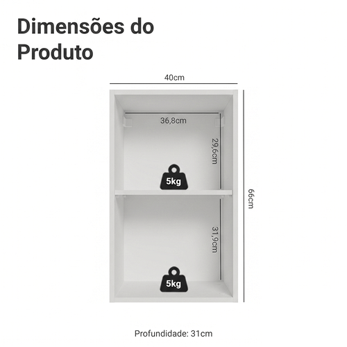 Armário Aéreo de Cozinha 1 Porta 40 cm Branco/Preto Vidro Reflecta Bronze Vinil Madesa