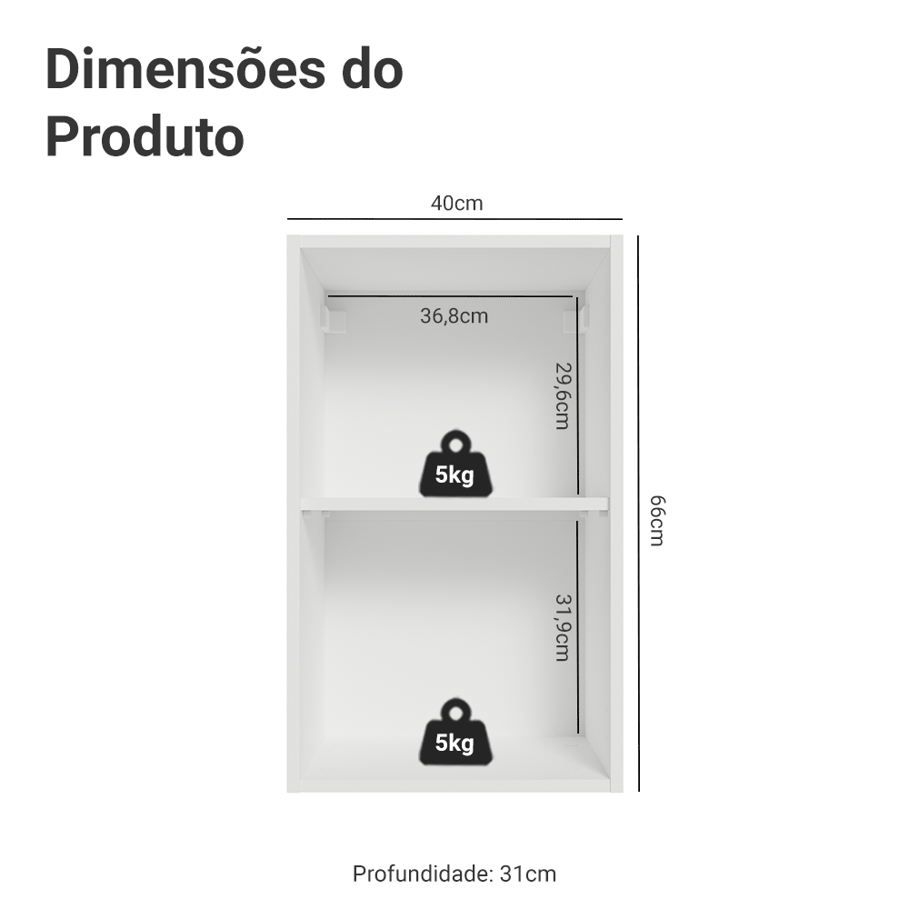 Armário Aéreo 40 cm 1 Porta Branco/Preto Vik Madesa
