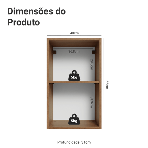 Armário Aéreo 40 cm 1 Porta Rustic/Preto Vik Madesa
