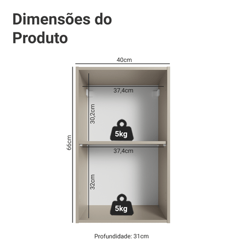 Armário Aéreo 40 cm 1 Porta Crema Nice Madesa