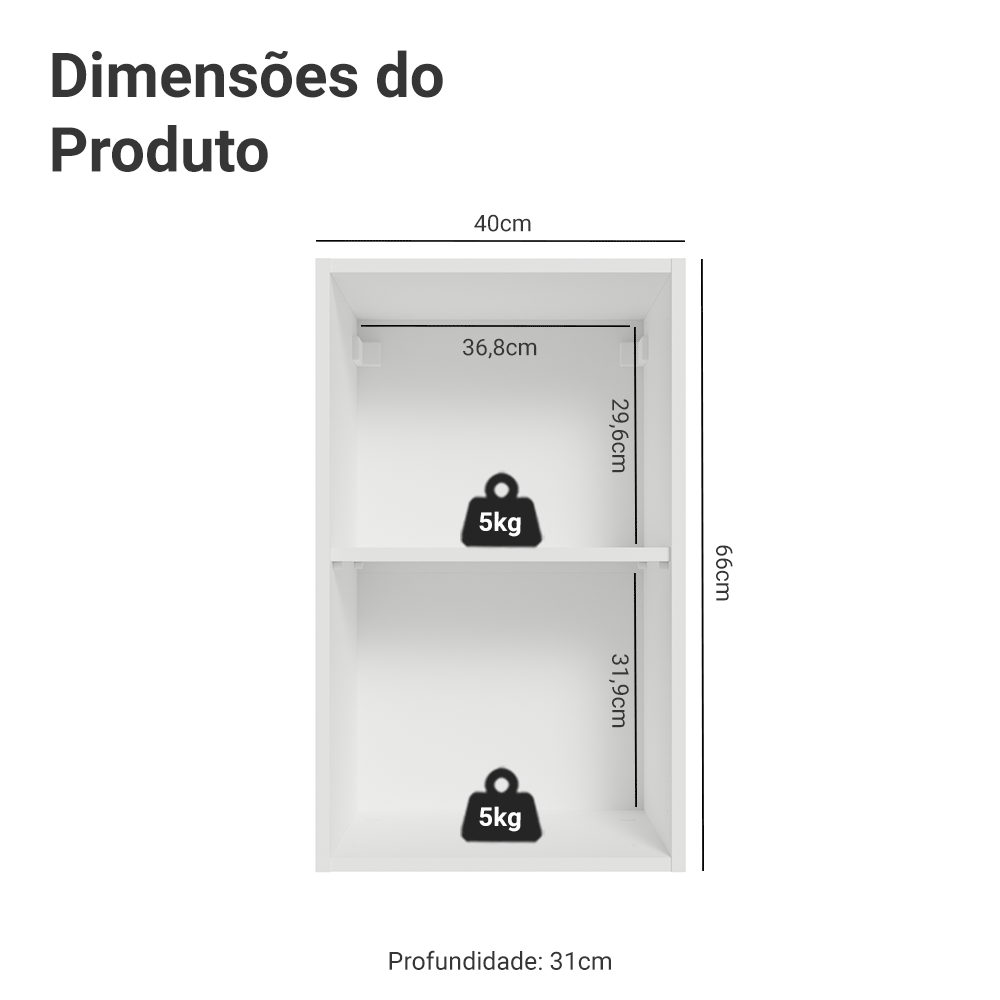 Armário Aéreo Madesa Lux 40 cm 1 Porta Branco/Cinza
