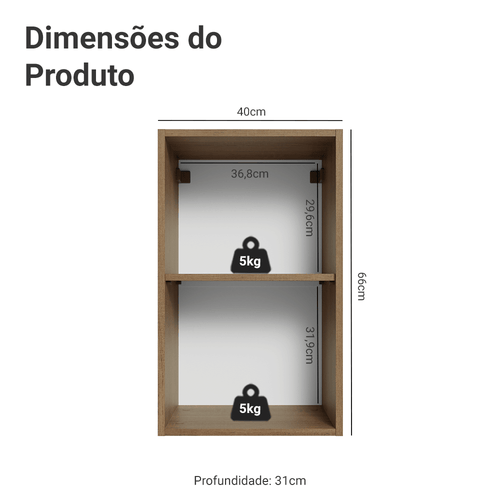 Armário Aéreo 40 cm 1 Porta Rustic/Cinza Vik Madesa