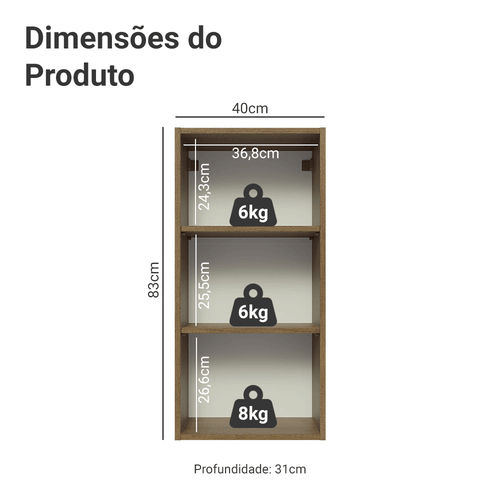 Armário Aéreo 40 x 83 cm 1 Porta Rustic/Branco Veludo Lux Madesa