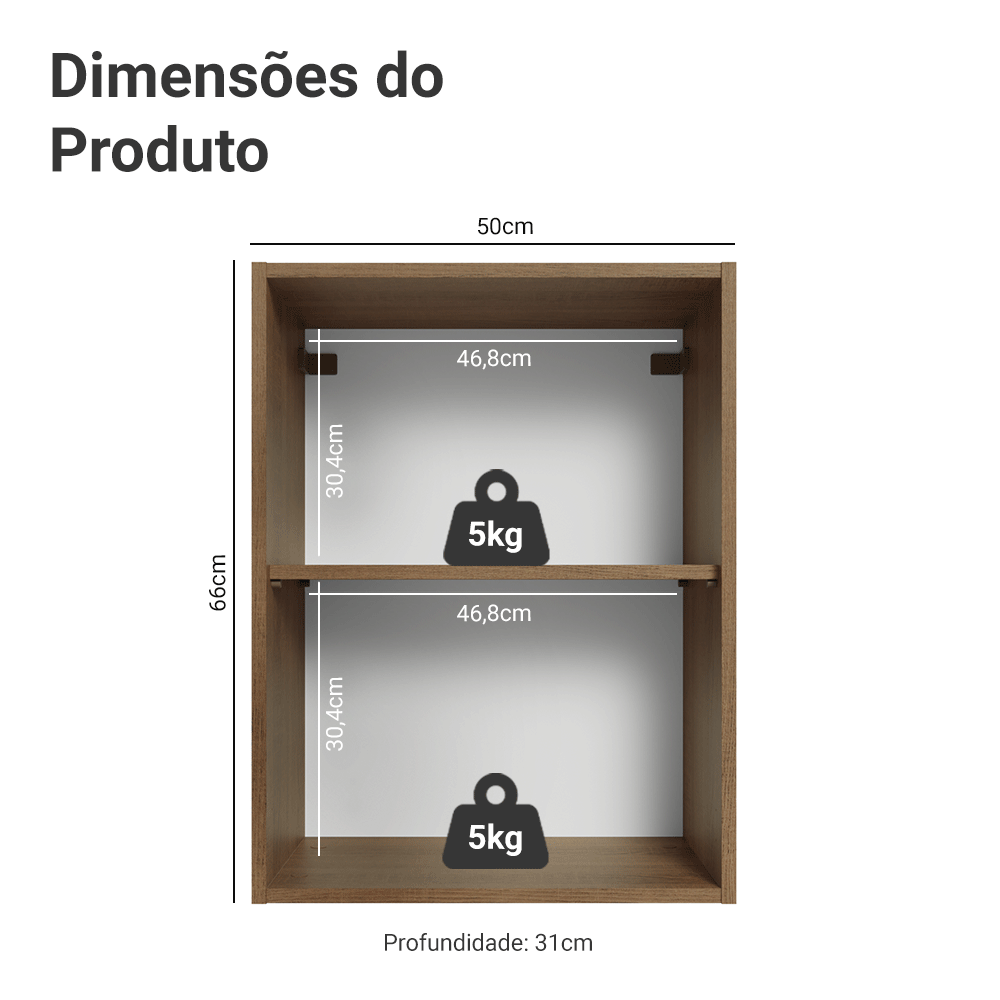 Armário Aéreo 50cm 1 Porta Rustic/Branco Glamy Madesa