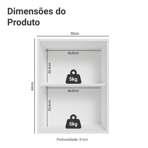 Armário Aéreo 50cm 1 Porta Branco/Preto Lux Madesa