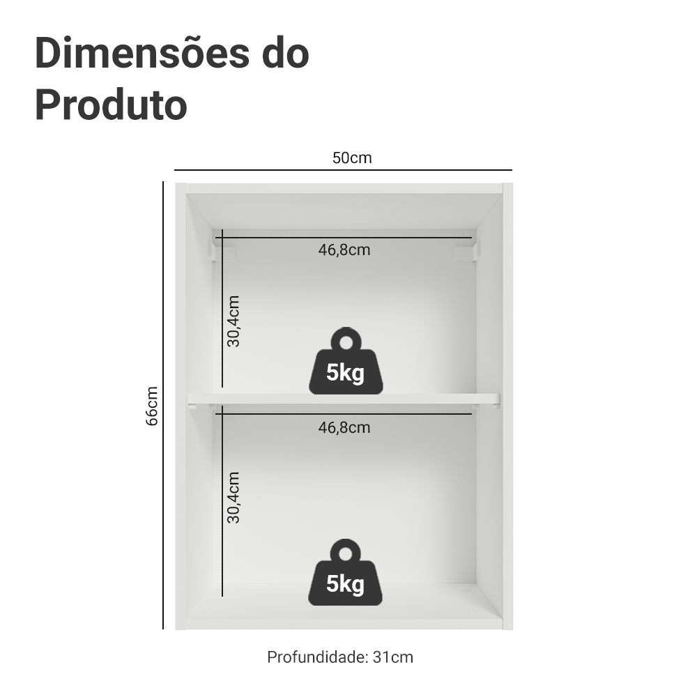 Armário Aéreo 50cm 1 Porta Branco/Branco Veludo Lux Madesa
