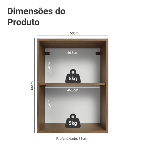 Armário Aéreo 50cm 1 Porta Rustic/Branco Veludo Lux Madesa