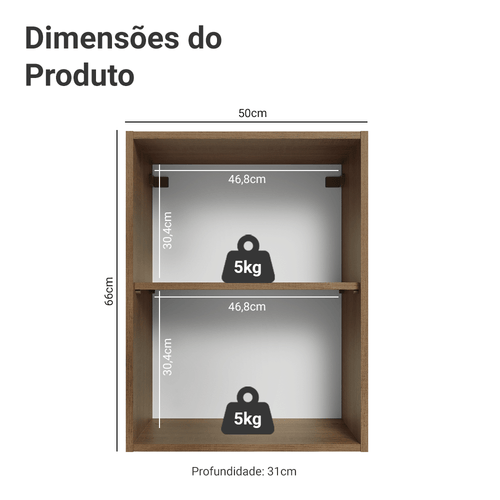 Armário Aéreo 50cm 1 Porta Rustic/Verde Vik Madesa