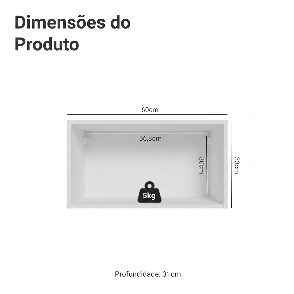 Armário Aéreo de Cozinha 1 Porta Basculante 60 cm Branco/Preto Vidro Reflecta Bronze Vinil Madesa