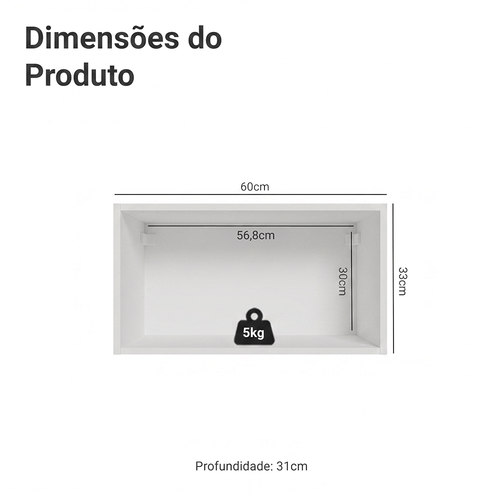 Armário Aéreo de Cozinha 1 Porta Basculante 60 cm Branco/Preto Vidro Reflecta Bronze Vinil Madesa