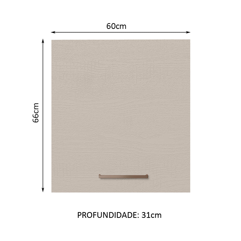 Armário Aéreo 60 cm 1 Porta Rustic/Crema Agata Madesa