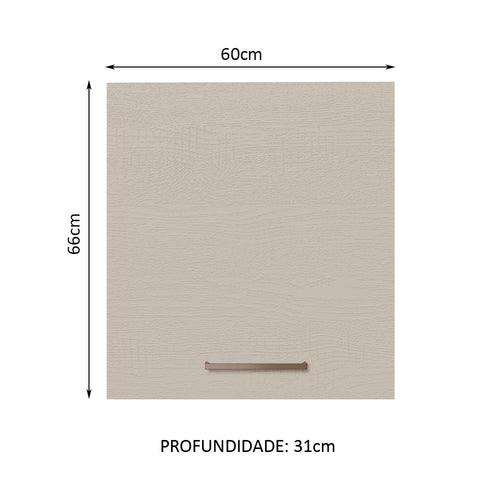 Armário Aéreo 60 cm 1 Porta Rustic/Crema Agata Madesa