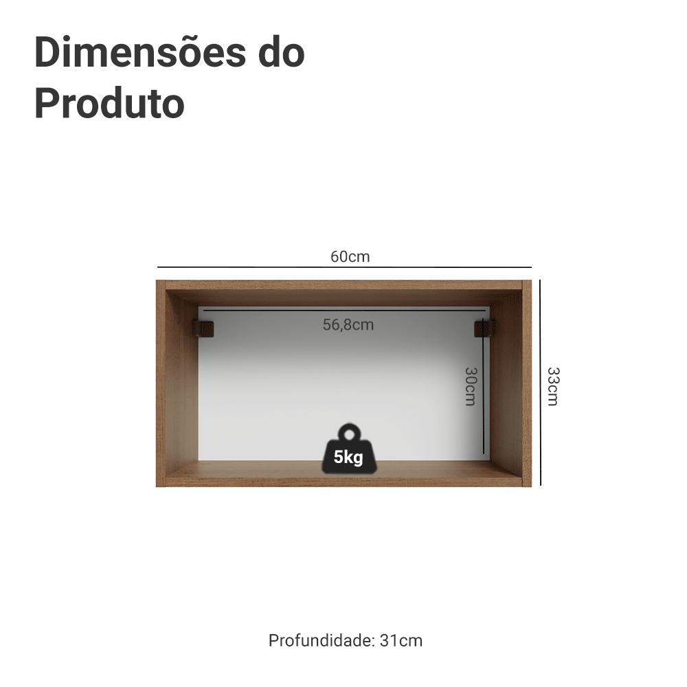 Armário Aéreo de Cozinha 1 Porta Basculante 60 cm Rustic/Preto Vidro Reflecta Bronze Vinil Madesa