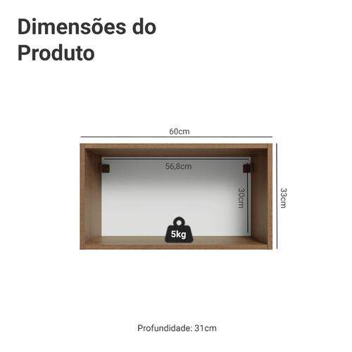 Armário Aéreo de Cozinha 1 Porta Basculante 60 cm Rustic/Preto Vidro Reflecta Bronze Vinil Madesa