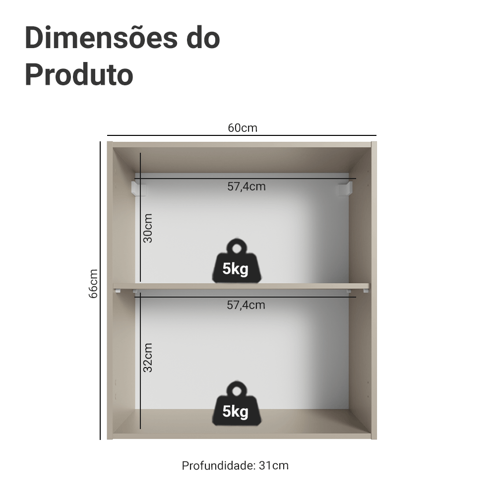 Armário Aéreo 60 cm 1 Porta Crema Nice Madesa