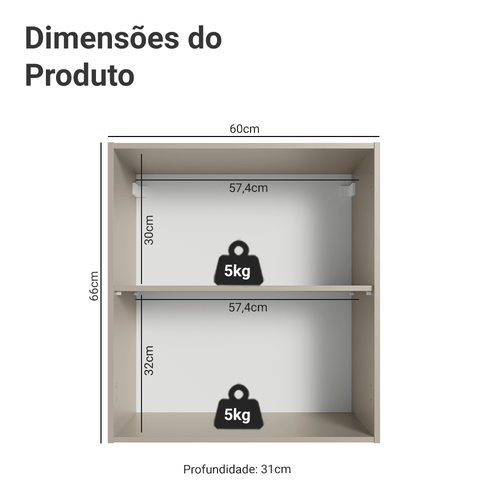 Armário Aéreo 60 cm 1 Porta Crema Nice Madesa