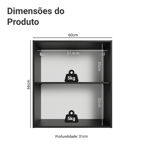 Armário Aéreo 60 cm 1 Porta Preto Nice Madesa