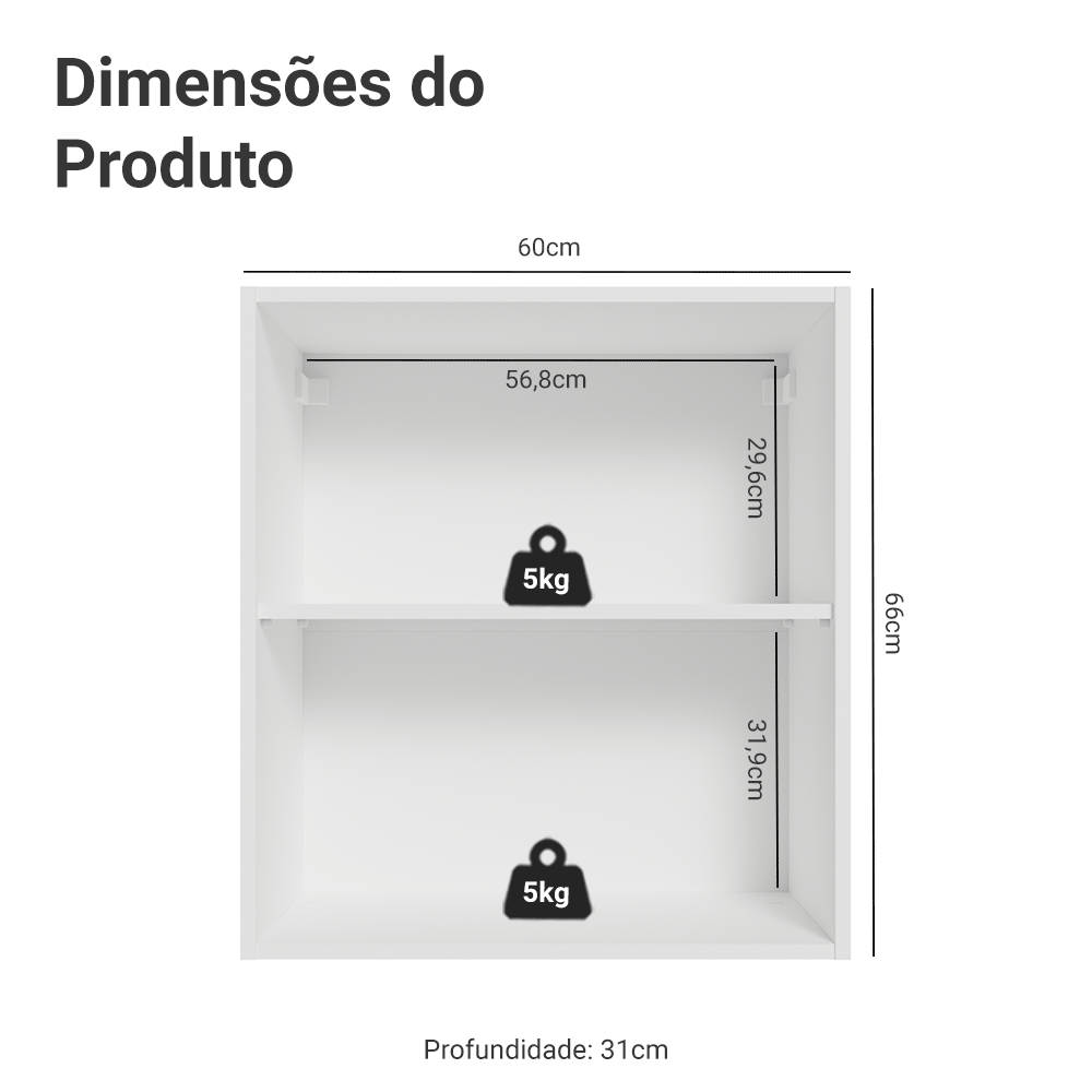 Armário Aéreo Madesa Lux 60 cm 1 Porta Branco/Branco Veludo