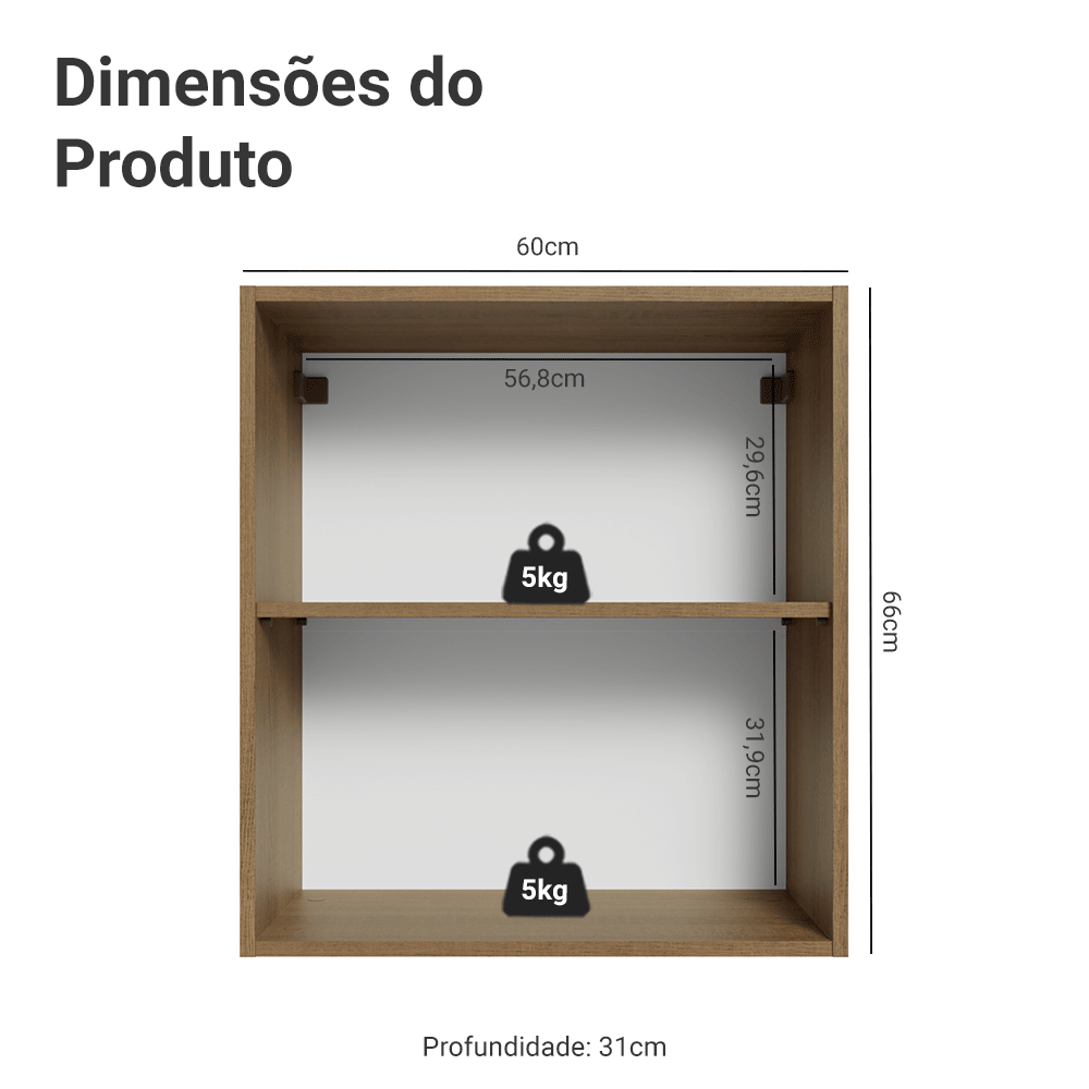 Armário Aéreo Madesa Lux 60 cm 1 Porta Rustic/Branco Veludo