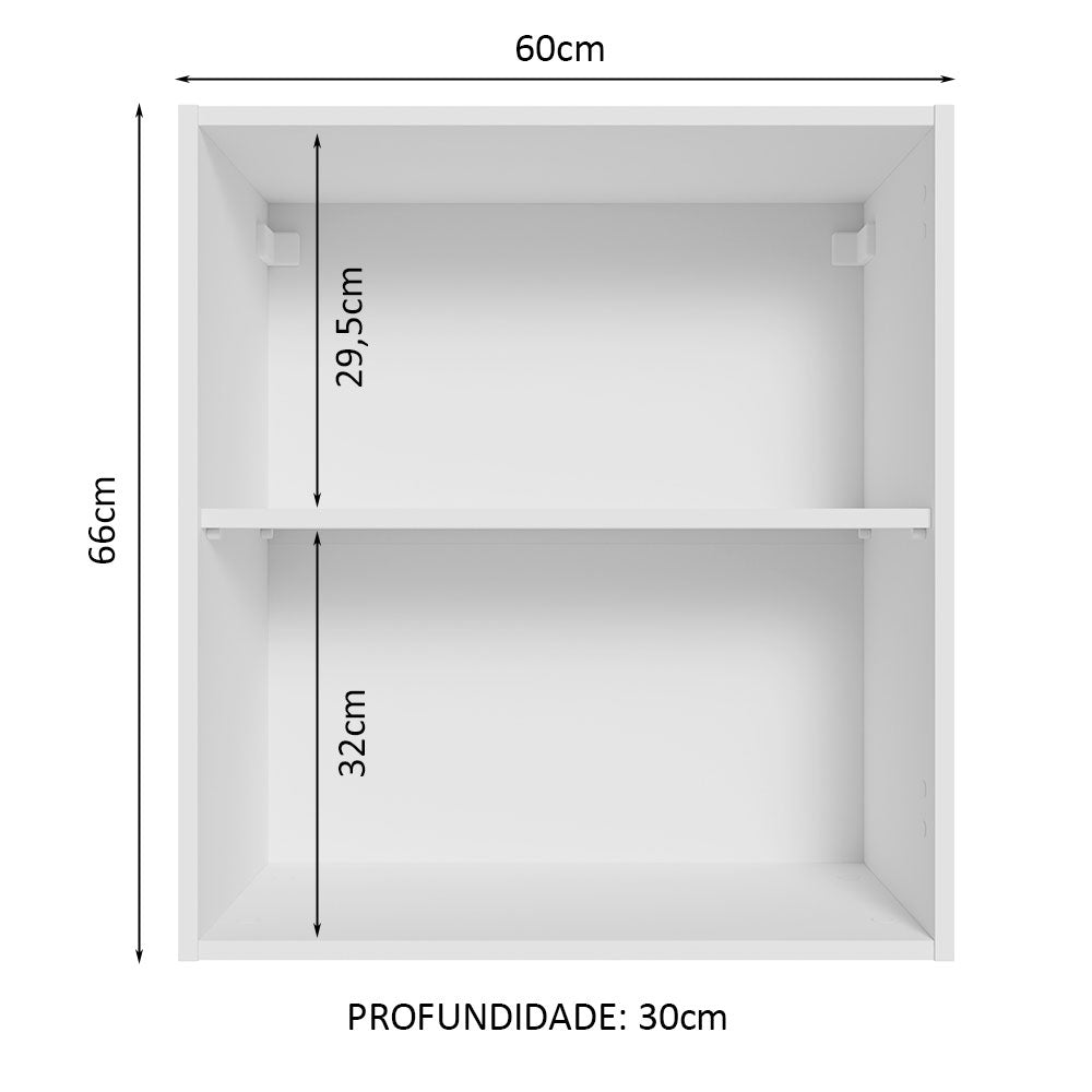 Armário Aéreo 60 cm com 2 Nichos Abertos para Cozinha Madesa Lux, Glamy, Agata, Stella Branco