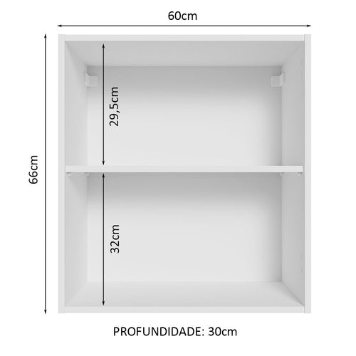 Armário Aéreo 60 cm com 2 Nichos Abertos para Cozinha Madesa Lux, Glamy, Agata, Stella Branco