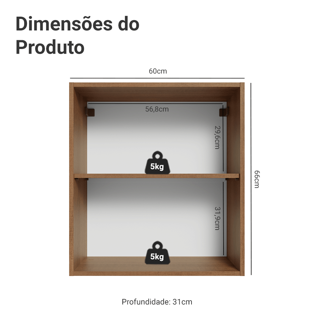 Armário Aéreo 60 cm 1 Porta Rustic/Branco Vik Madesa