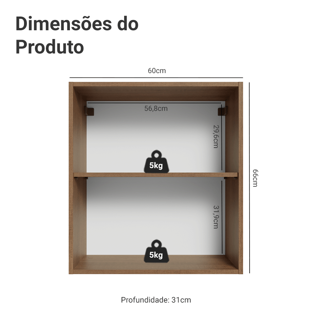 Armário Aéreo 60 cm 1 Porta Rustic/Crema Vik Madesa