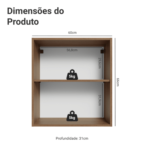Armário Aéreo 60 cm 1 Porta Rustic/Crema Vik Madesa