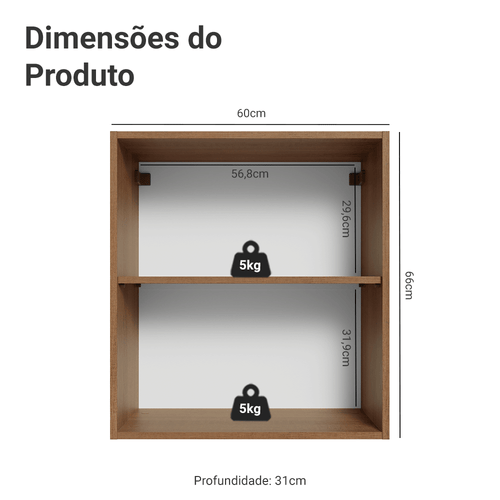 Armário Aéreo 60 cm 1 Porta Rustic/Cinza Vik Madesa