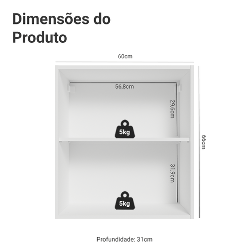 Armário Aéreo 60 cm 1 Porta Branco/Azul Vik Madesa